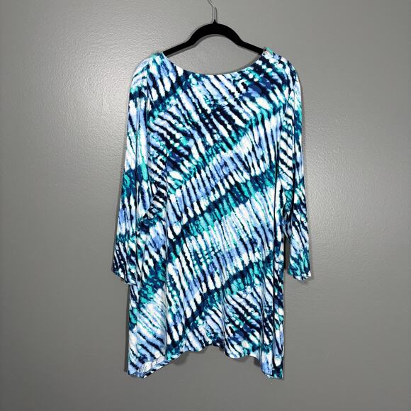 Ruby Rd. Boho Blue Tie Dye Beaded Neck Top - Size 1X - Women's Plus Size Tunic - Picture 5 of 6